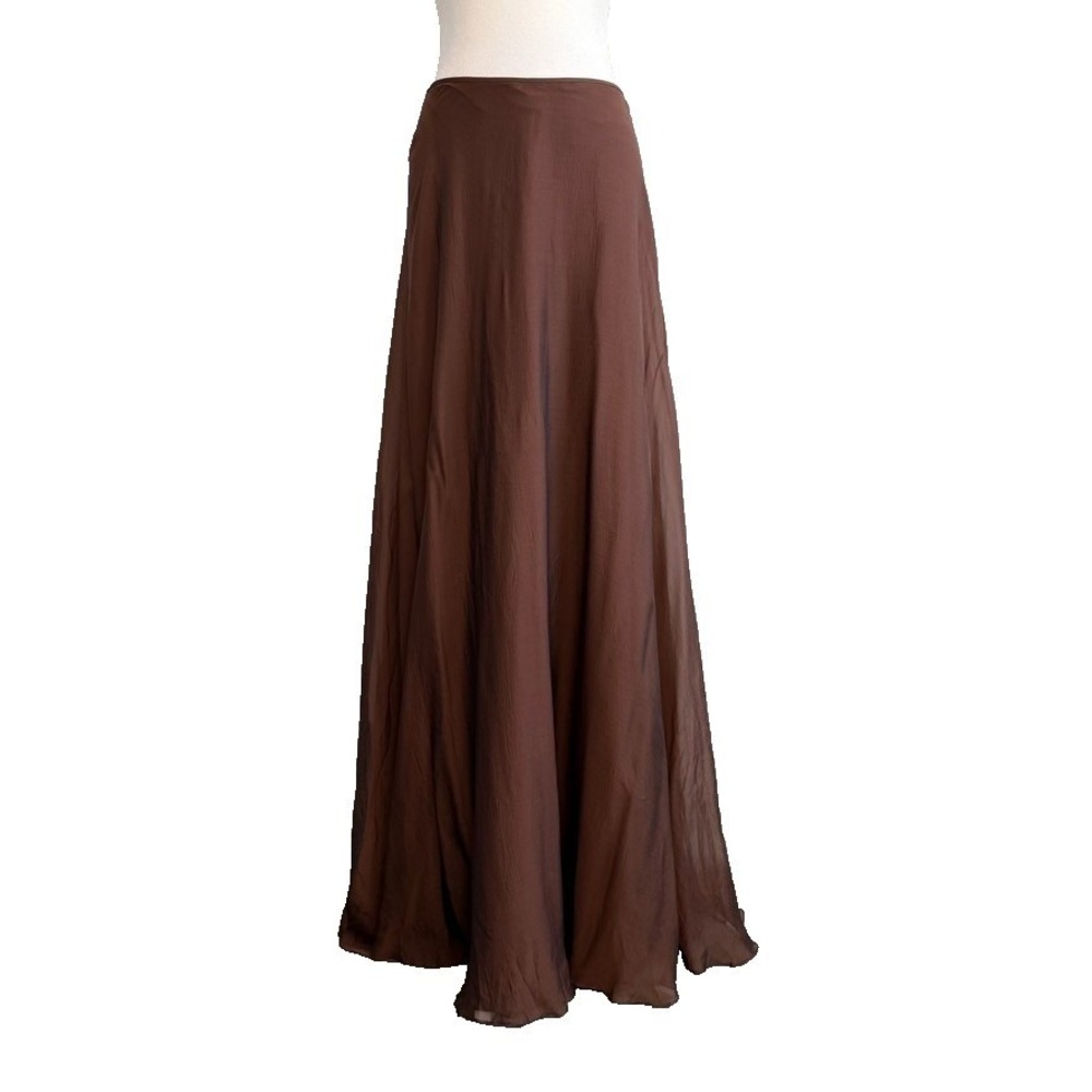 Carmen Marc Valvo 100% Silk Maxi Skirt Size 4 Chocolate Brown Bias Whimsigoth
